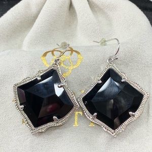 Kendra Scott Kirsten Silver Drop Earrings in Black Opaque Glass